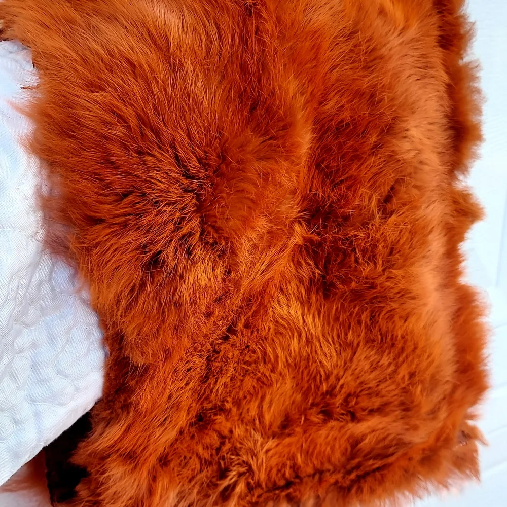 Rare Vintage Genuine Rabbit Fur Hand warmer Muff Orange - Picture 2 of 4